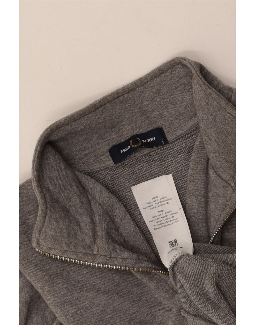 Мужской свитшот с воротником на молнии FRED PERRY, большой серый хлопковый джемпер