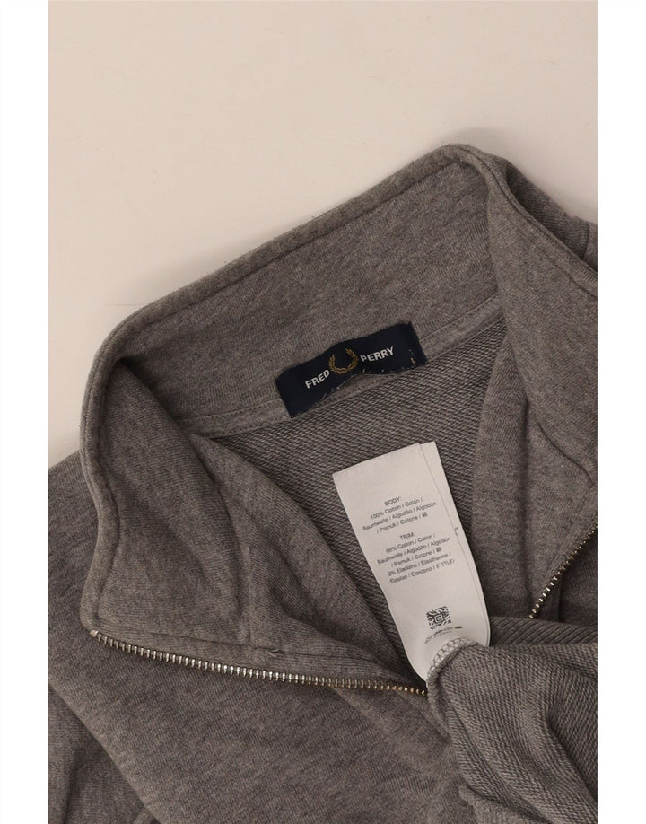 Мужской свитшот с воротником на молнии FRED PERRY, большой серый хлопковый джемпер