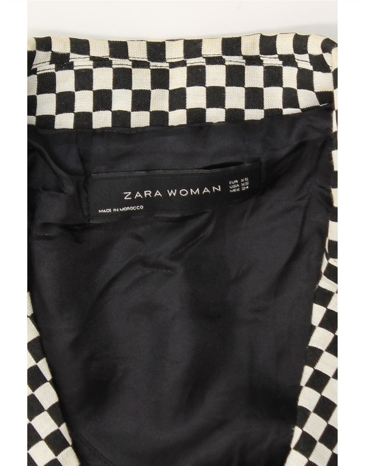 Женский укороченный двубортный пиджак Zara UK 6 XS, черный с геометрическим рисунком