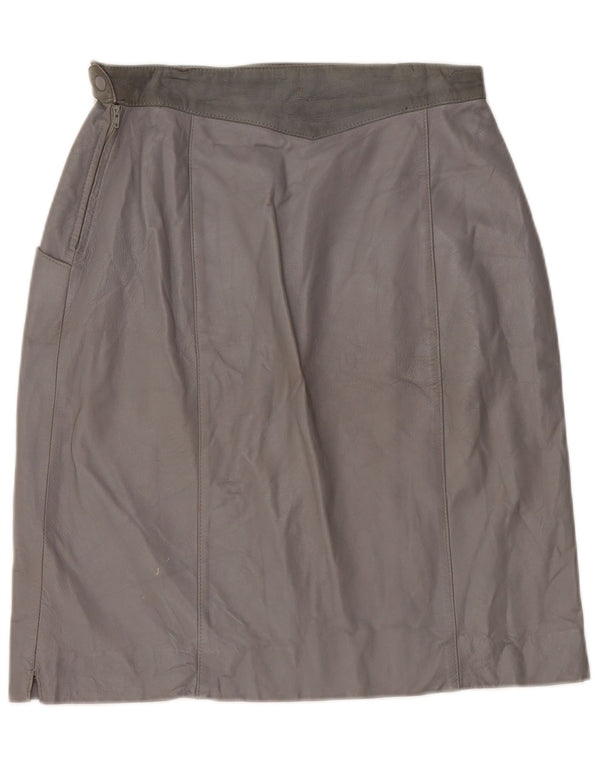 Vintage Womens High Waist Leather Skirt IT 48 XL W28  Grey Leather