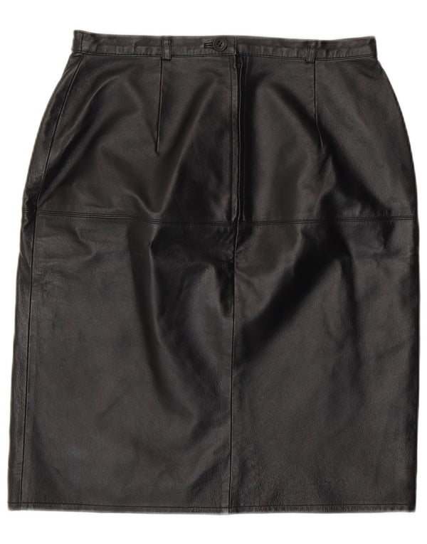 Винтажная женская кожаная юбка-карандаш UK 12 Medium W28 Черная кожа