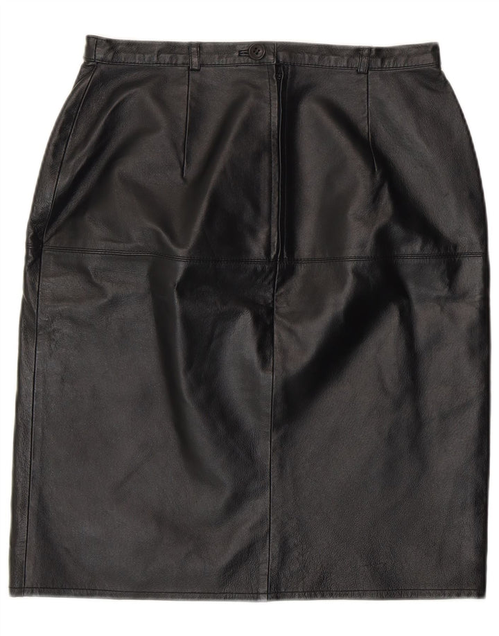 Винтажная женская кожаная юбка-карандаш UK 12 Medium W28 Черная кожа