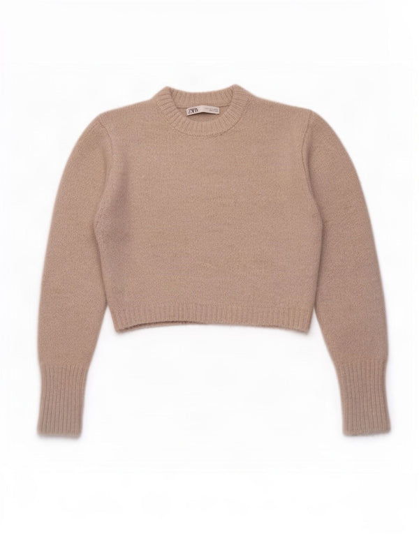 Женский укороченный джемпер с круглым вырезом Zara UK 10, маленький серый акрил