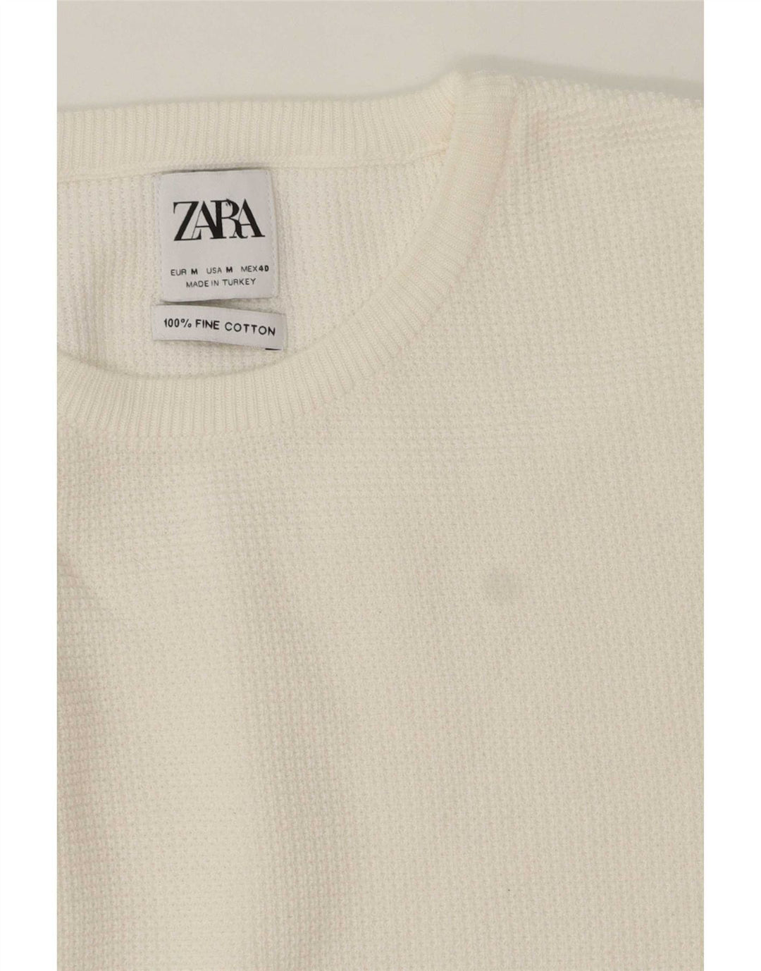 Мужской джемпер с круглым вырезом Zara, средний белый хлопковый свитер