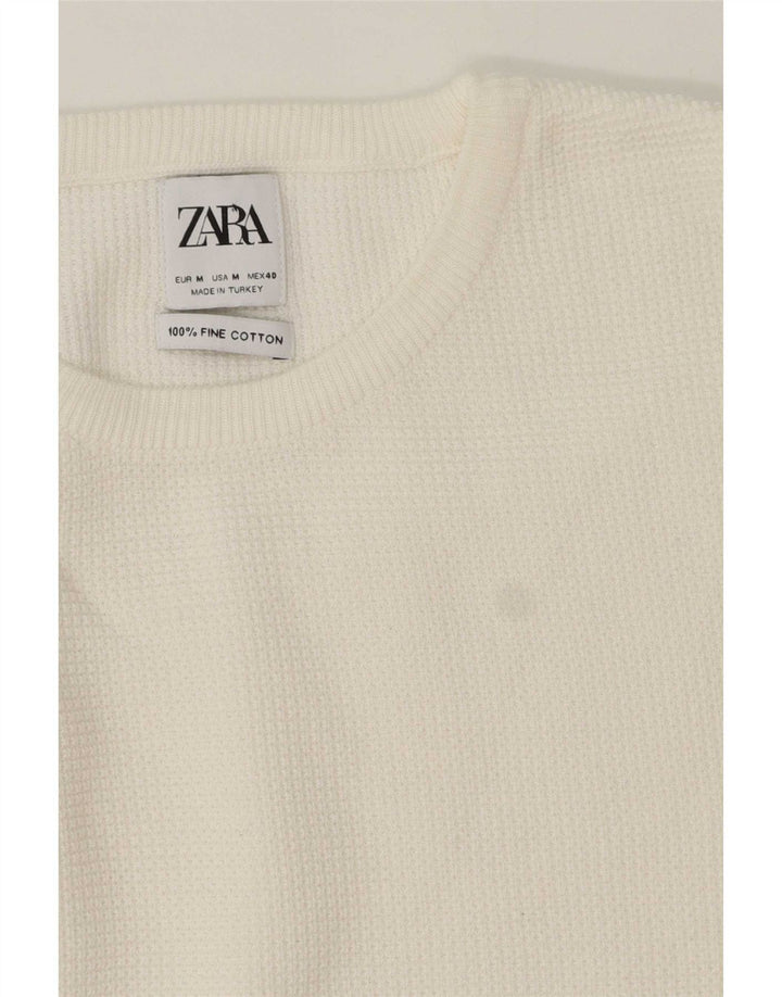 Мужской джемпер с круглым вырезом Zara, средний белый хлопковый свитер