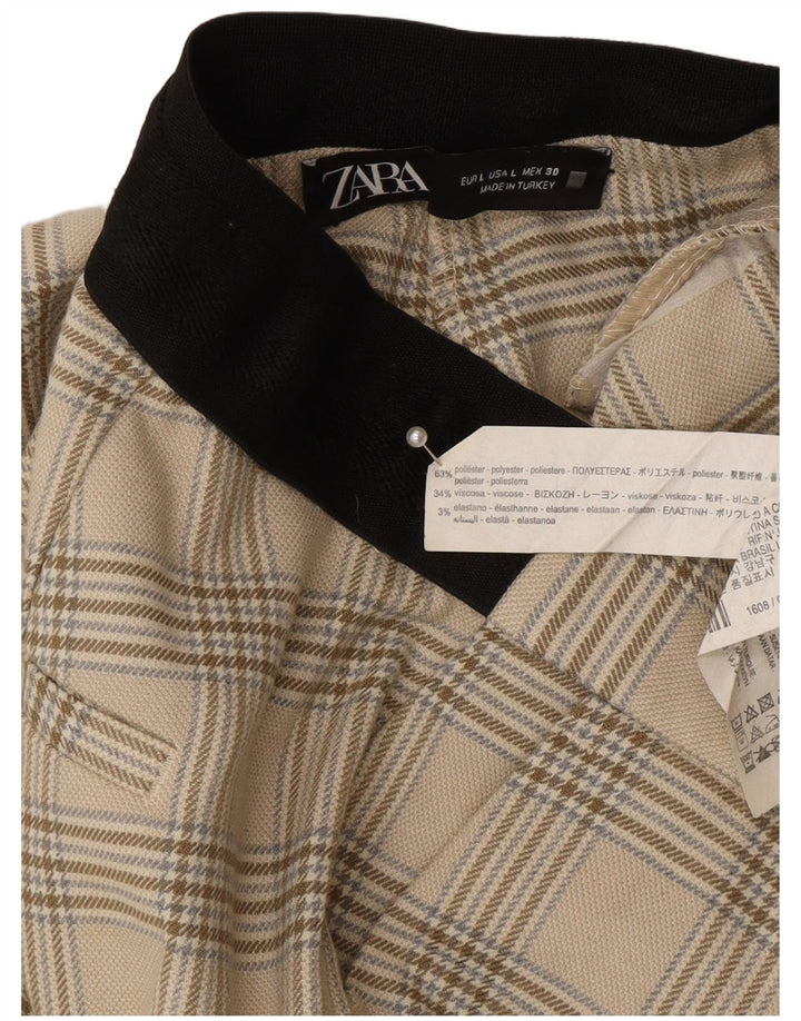 Женские зауженные костюмные брюки Zara, большие W30 L27, полиэстер в бежевую клетку