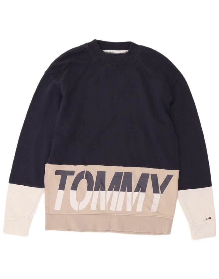 Мужской свитшот с рисунком Tommy Hilfiger, маленький темно-синий с цветными блоками