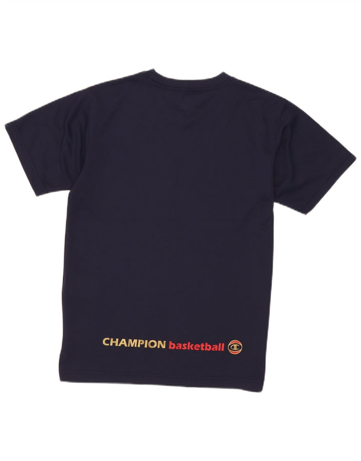 Футболка с рисунком Champion для мальчиков, топ 9–10 лет, темно-синий, полиэстер
