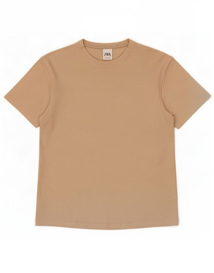 Мужская футболка Zara Top среднего бежевого цвета из хлопка