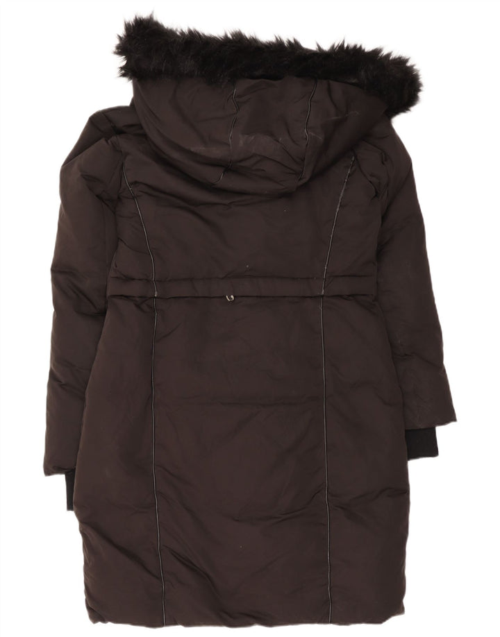 Женское стеганое пальто с капюшоном Zara UK 14, средний черный полиэстер