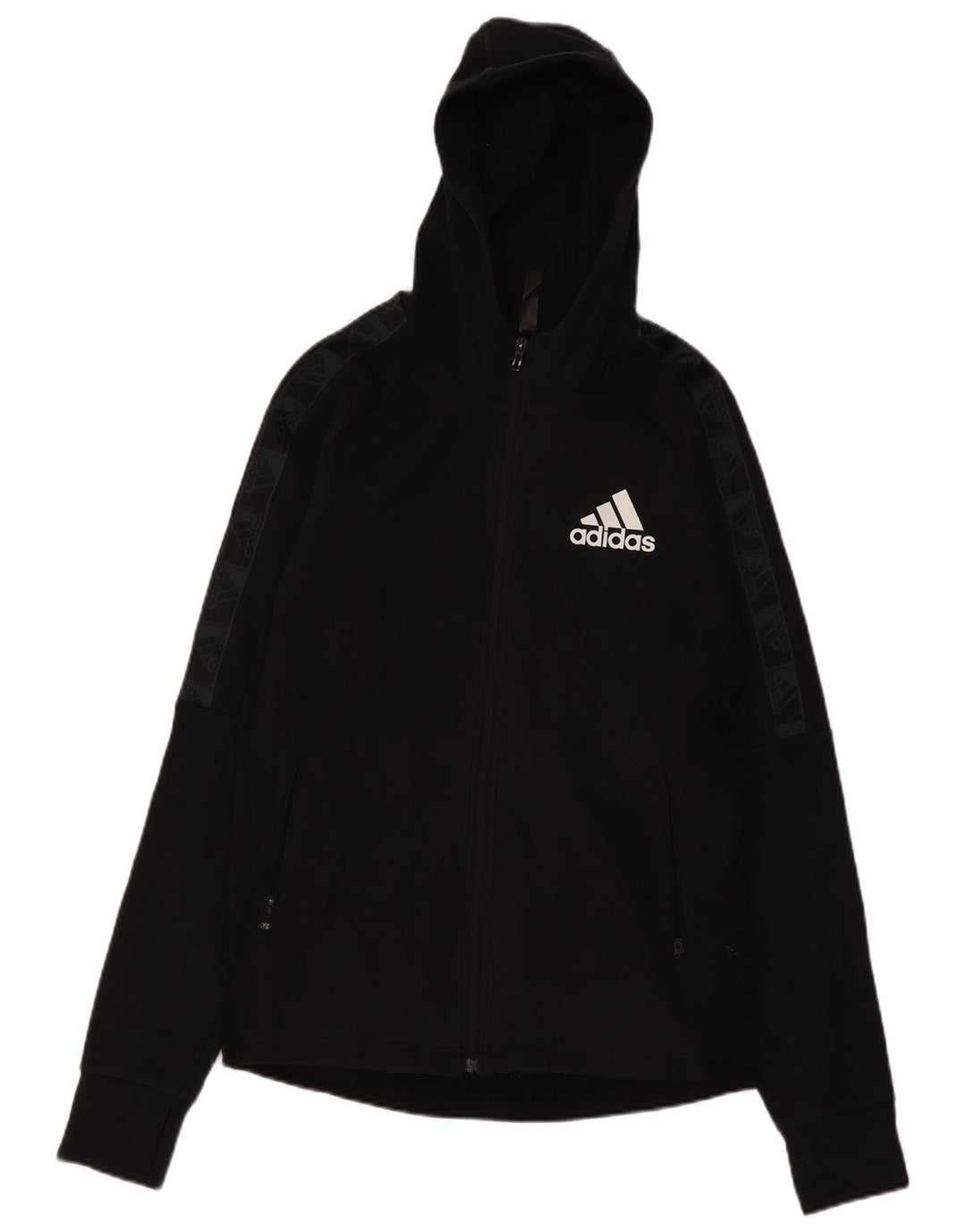 Мужской свитер с капюшоном Adidas на молнии с графическим рисунком, средний черный, хлопковый