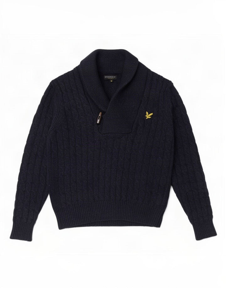 Мужской джемпер с отложным воротником Lyle & Scott, средний темно-синий шерстяной свитер
