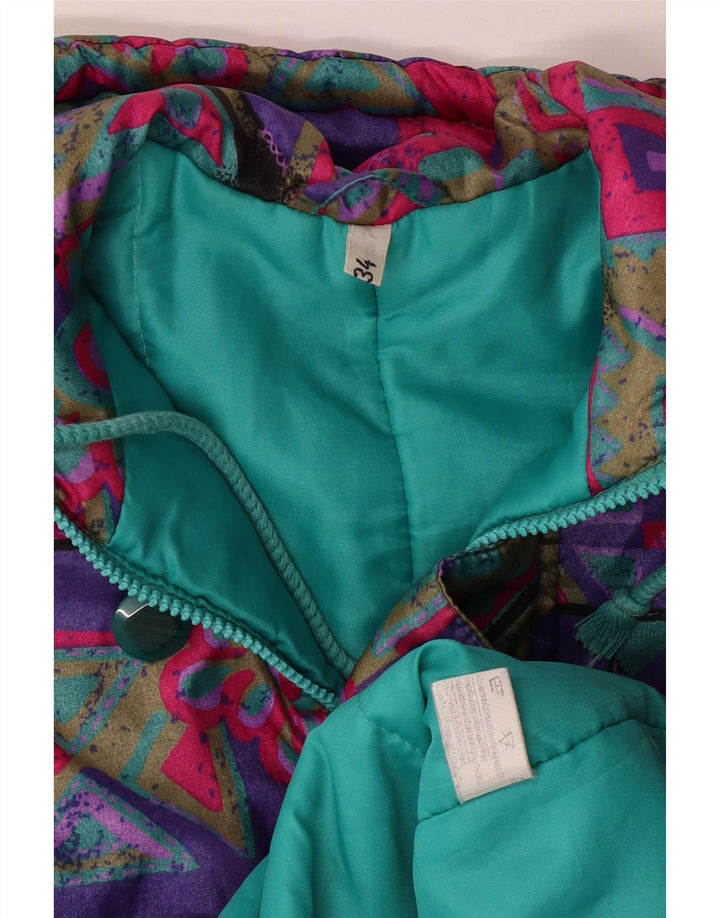 ВИНТАЖНОЕ Пальто-ветровка с капюшоном для девочек 15-16 лет, разноцветное с геометрическим узором