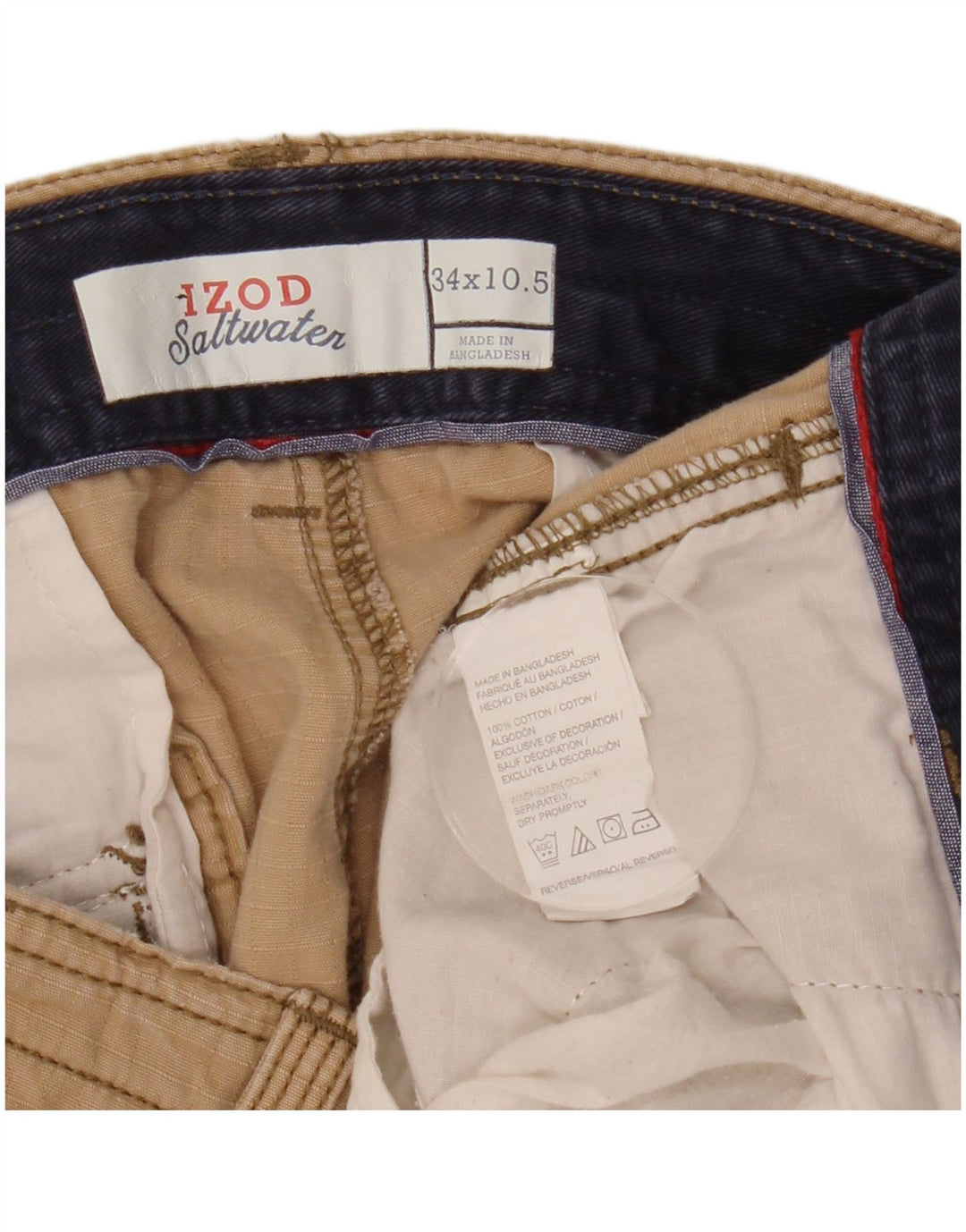 IZOD Мужские шорты-карго для соленой воды W34, большие, бежевые, в клетку, хлопок