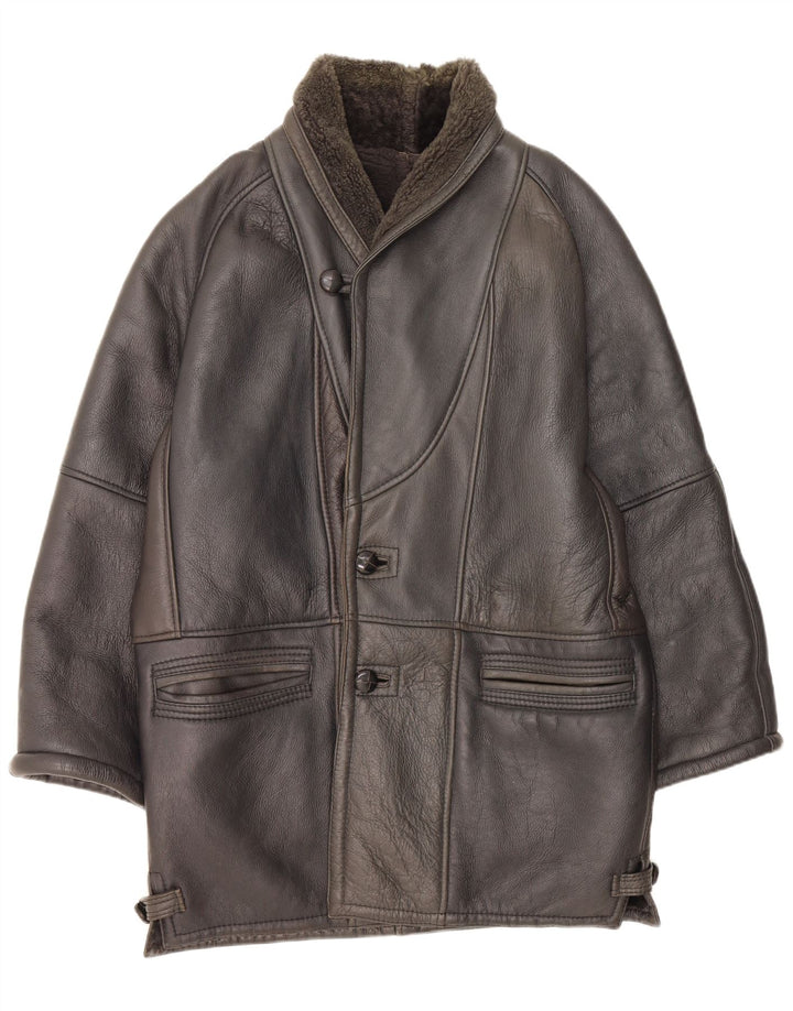 Винтажное мужское пальто из овчины UK 42 XL, черное