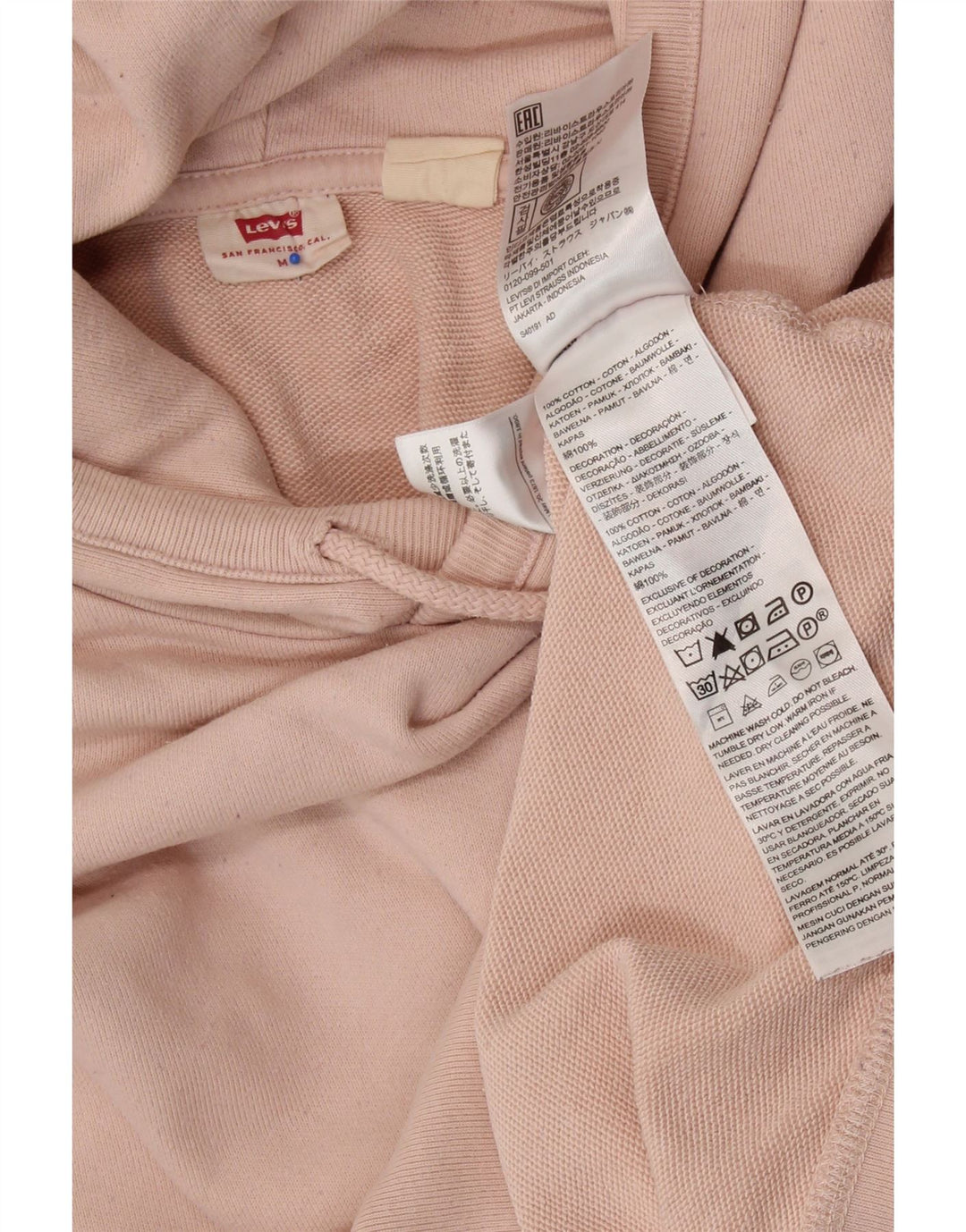 Женский джемпер с капюшоном оверсайз LEVI'S UK 14, хлопок среднего розового цвета