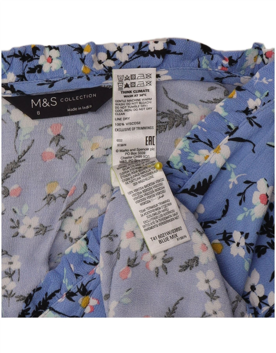 Женская блузка-рубашка оверсайз Marks & Spencer UK 8, маленькая синяя с цветочным принтом
