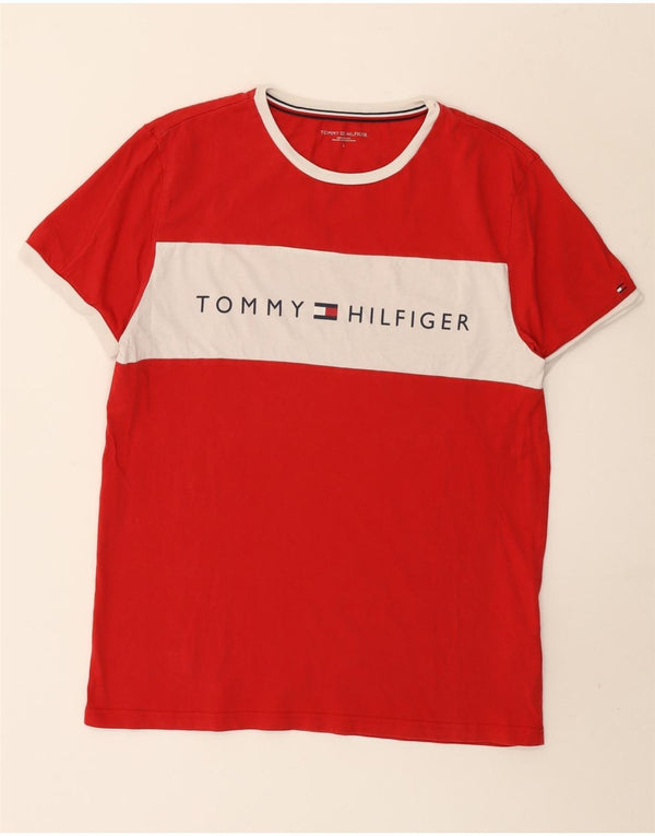 Мужская футболка с рисунком Tommy Hilfiger, большой красный хлопок с цветными блоками