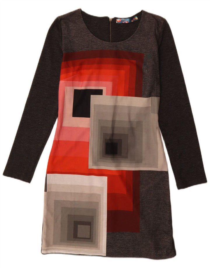 Женское платье-футляр Desigual с длинным рукавом UK 12, средний серый с геометрическим узором