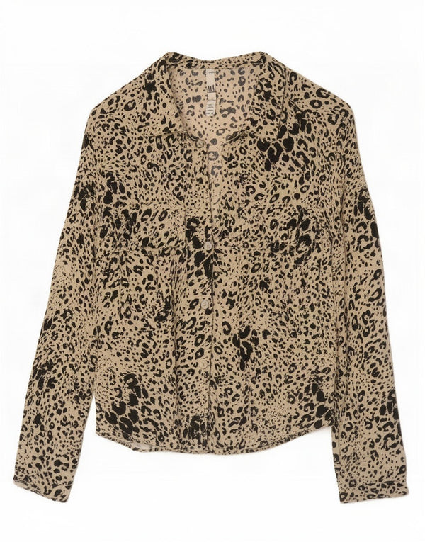 Женская блузка-рубашка Zara Trafaluc UK 10, маленькая, бежевый, вискозный с животным принтом