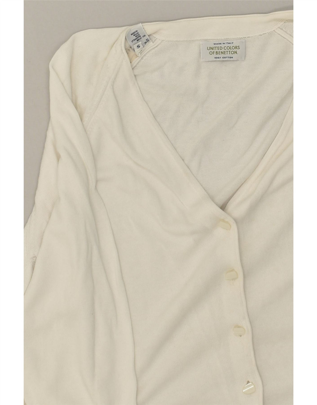 BENETTON Womens Oversized Cardigan Sweater UK 10 Small White Cotton | Vintage Benetton | Thrift | Second-Hand Benetton | Used Clothing | Messina Hembry 