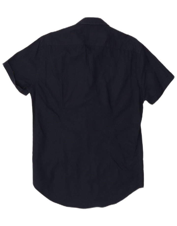 ZARA Mens Slim Fit Short Sleeve Shirt Medium Navy Blue Cotton