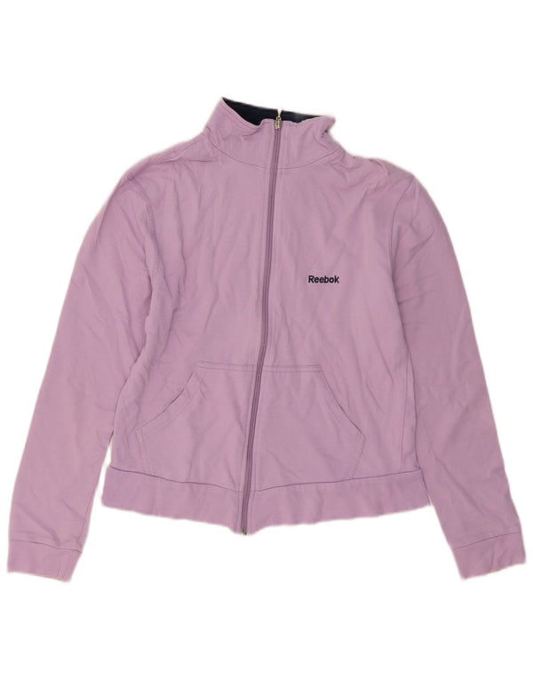 REEBOK Womens Tracksuit Top Jacket UK 14 Large Purple Cotton