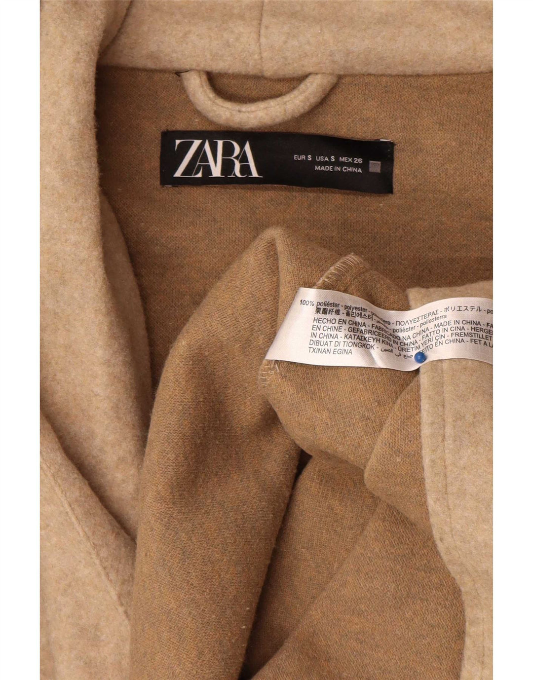 Женское пальто оверсайз с капюшоном Zara UK 10, маленький размер, бежевый полиэстер