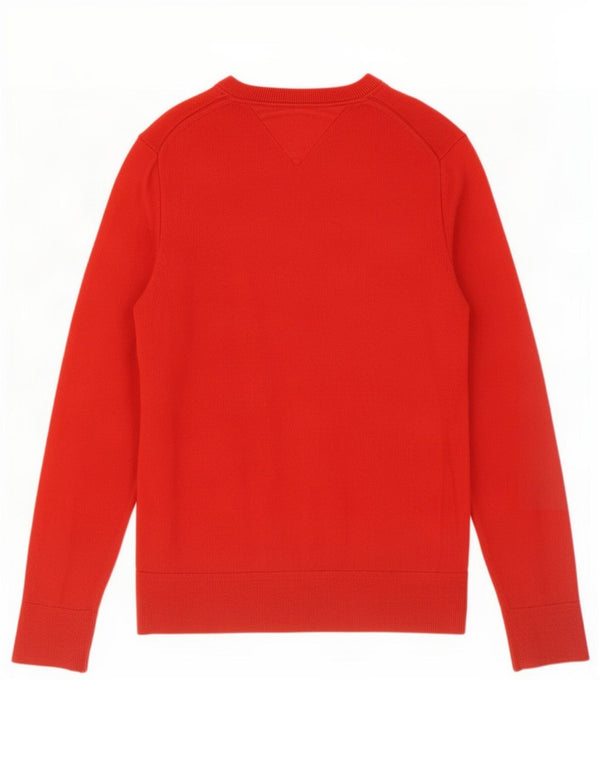 Tommy Hilfiger Mens V-Neck Jumper Sweater Medium Red Cotton