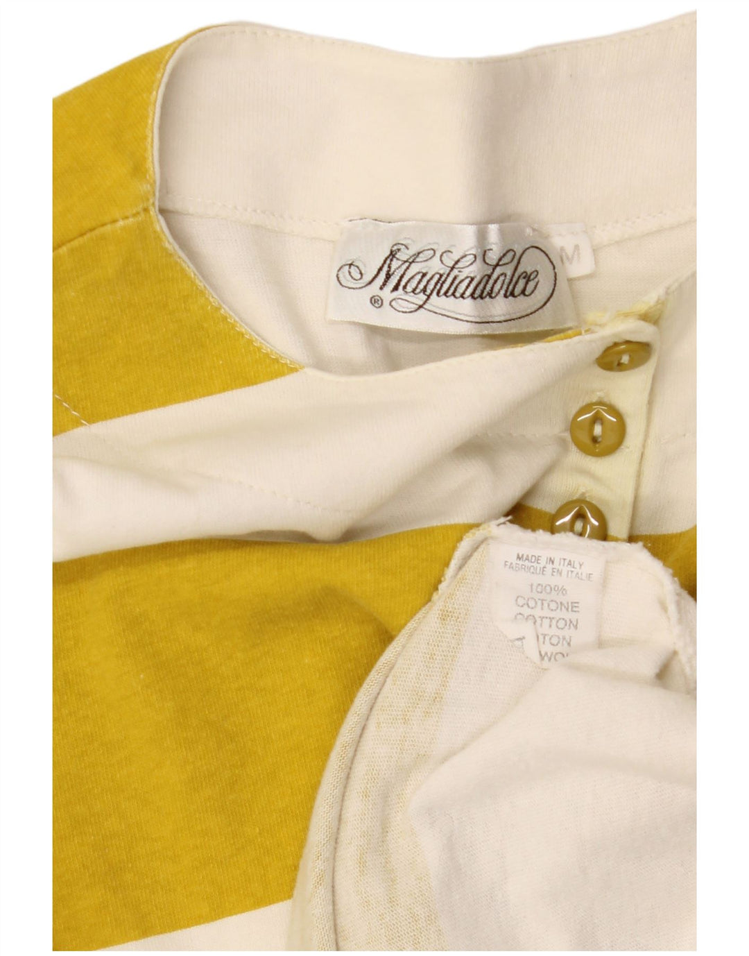 ВИНТАЖНЫЙ женский топ с графическим рисунком, длинный рукав, Великобритания, 14, хлопковый цвет в среднюю желтую полоску