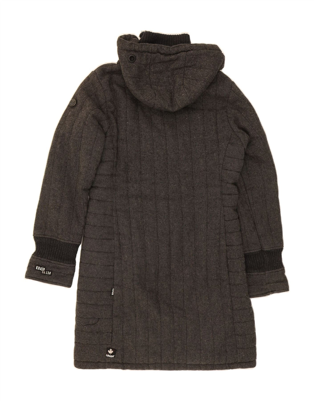 KHUJO Womens Hooded Overcoat UK 18 XL Grey Striped Polyester Vintage KHUJO and Second-Hand KHUJO from Messina Hembry 