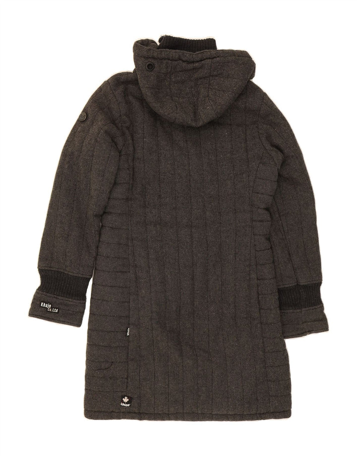 KHUJO Womens Hooded Overcoat UK 18 XL Grey Striped Polyester Vintage KHUJO and Second-Hand KHUJO from Messina Hembry 