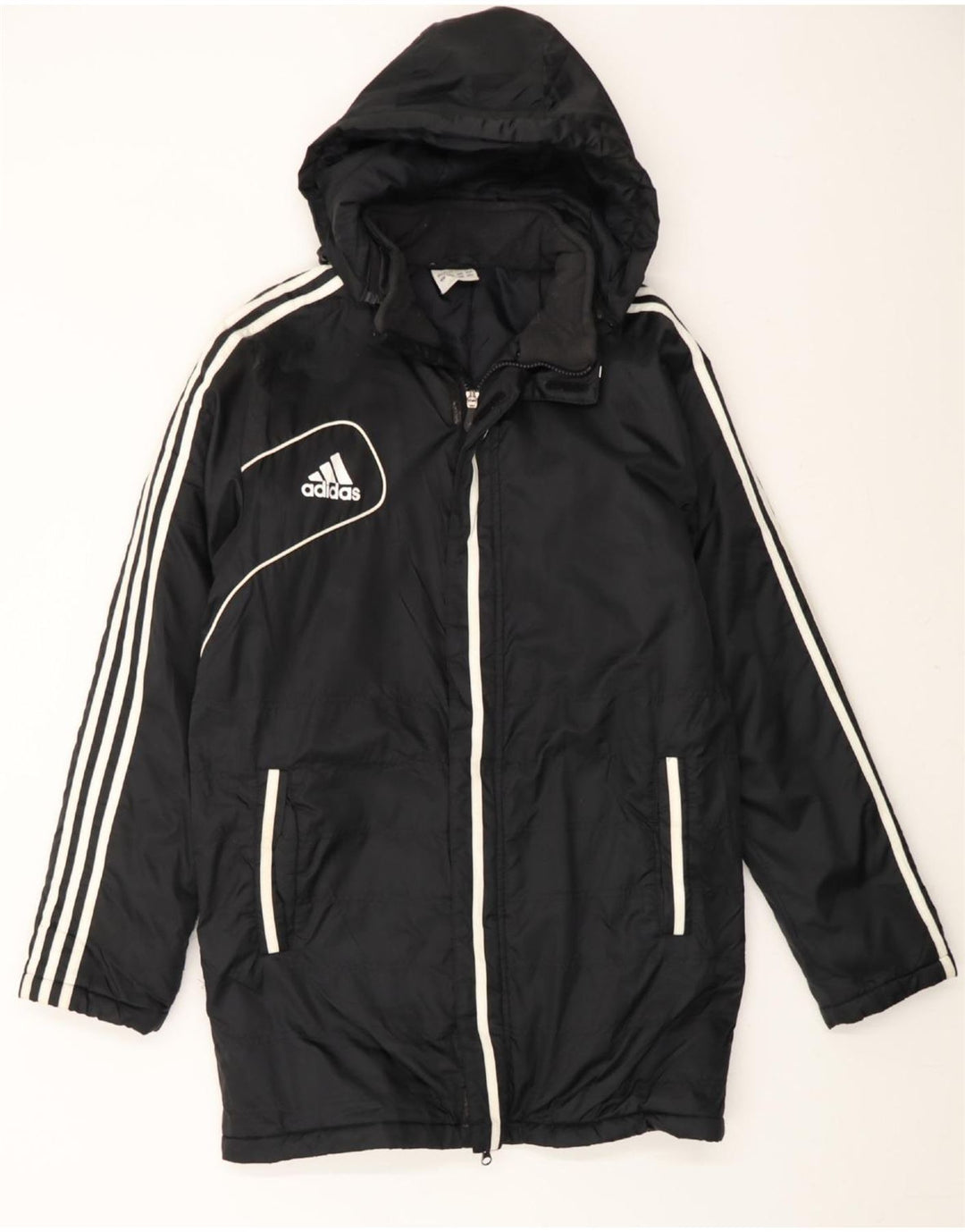 ADIDAS Womens Hooded Raincoat UK 32/34 XS Black Polyester Vintage Adidas and Second-Hand Adidas from Messina Hembry 
