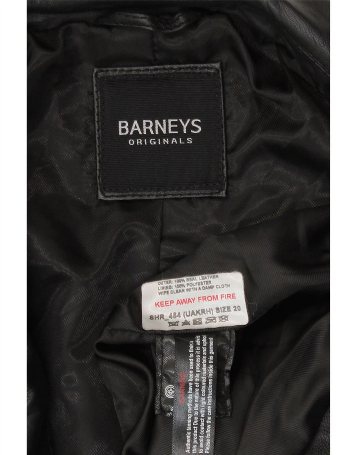 Женская кожаная байкерская куртка BARNEYS UK 20 2XL, черная кожа
