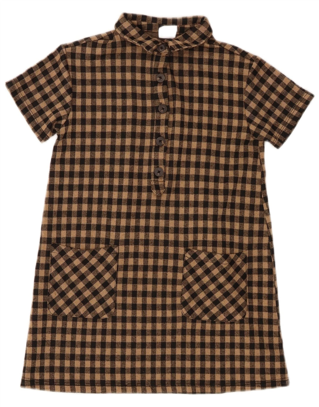 Платье-пуловер с короткими рукавами Zara для девочек, 7–8 лет, коричневое в мелкую клетку