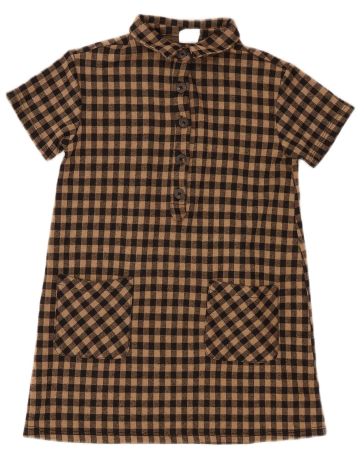 Платье-пуловер с короткими рукавами Zara для девочек, 7–8 лет, коричневое в мелкую клетку