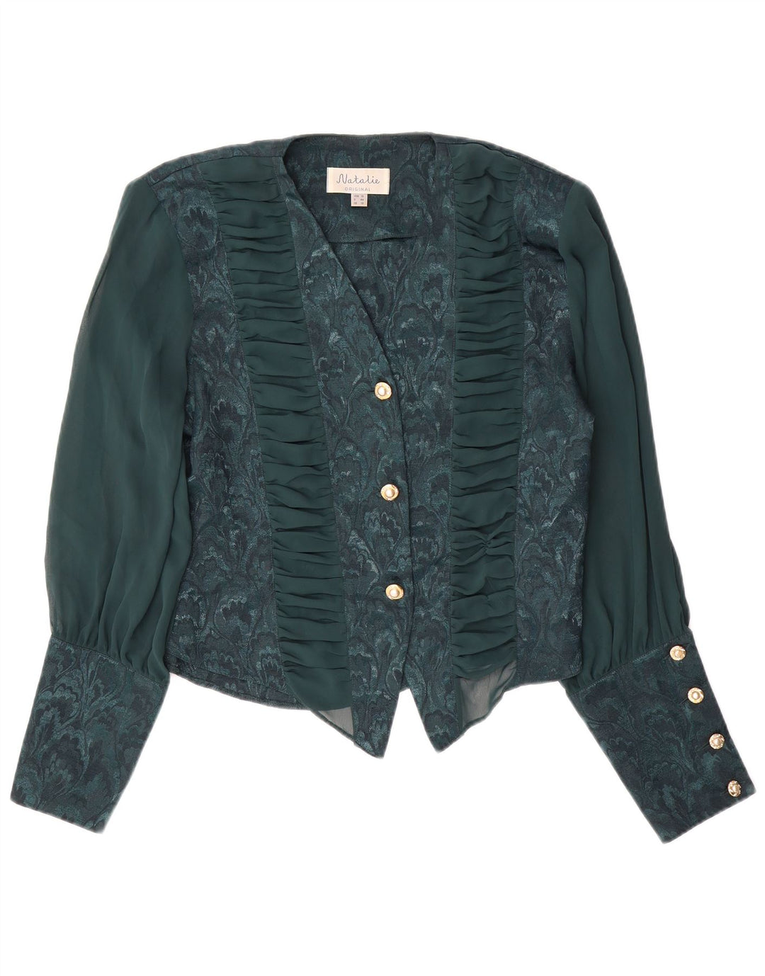 Женская блузка-рубашка VINTAGE UK 18 XL, зеленый полиэстер с цветочным принтом