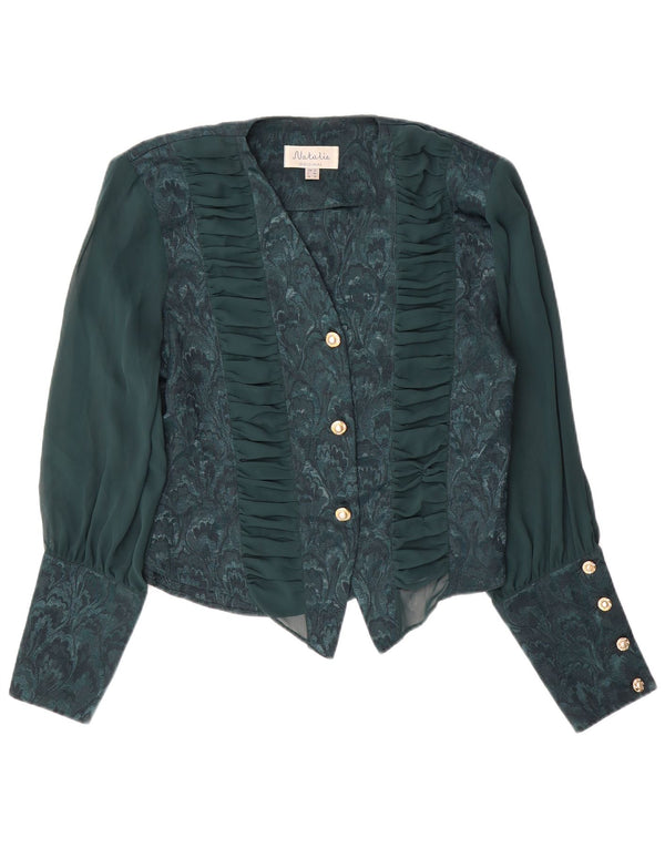 Женская блузка-рубашка VINTAGE UK 18 XL, зеленый полиэстер с цветочным принтом