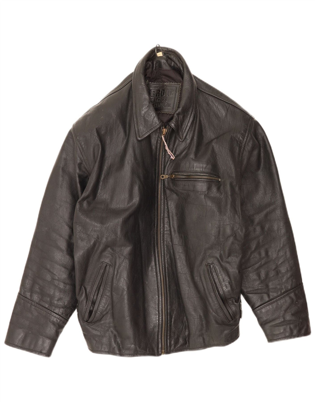 Винтажная мужская кожаная куртка UK 40, большая черная кожаная