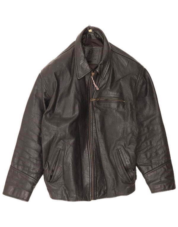 Vintage Mens Leather Jacket UK 40 Large Black Leather