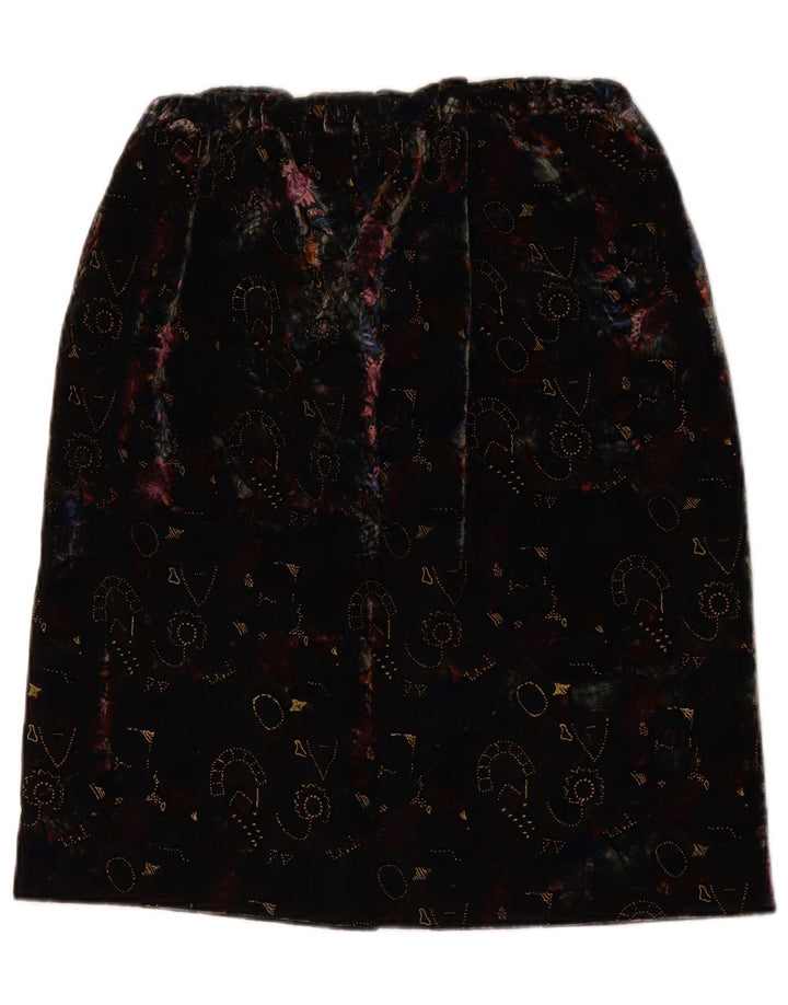 Винтажная женская бархатная прямая юбка с абстрактным узором W28, средний черный цвет