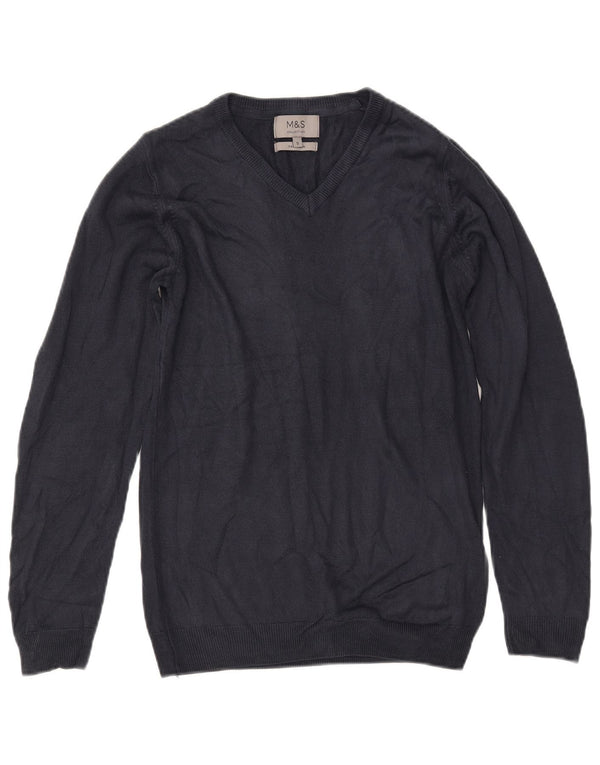 Женский джемпер с v-образным вырезом MARKS & SPENCER, UK 10, маленький, темно-синий, акрил