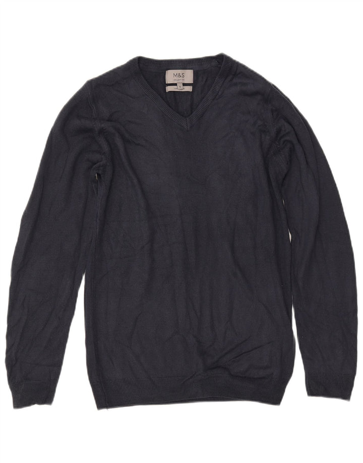 Женский джемпер с v-образным вырезом MARKS & SPENCER, UK 10, маленький, темно-синий, акрил