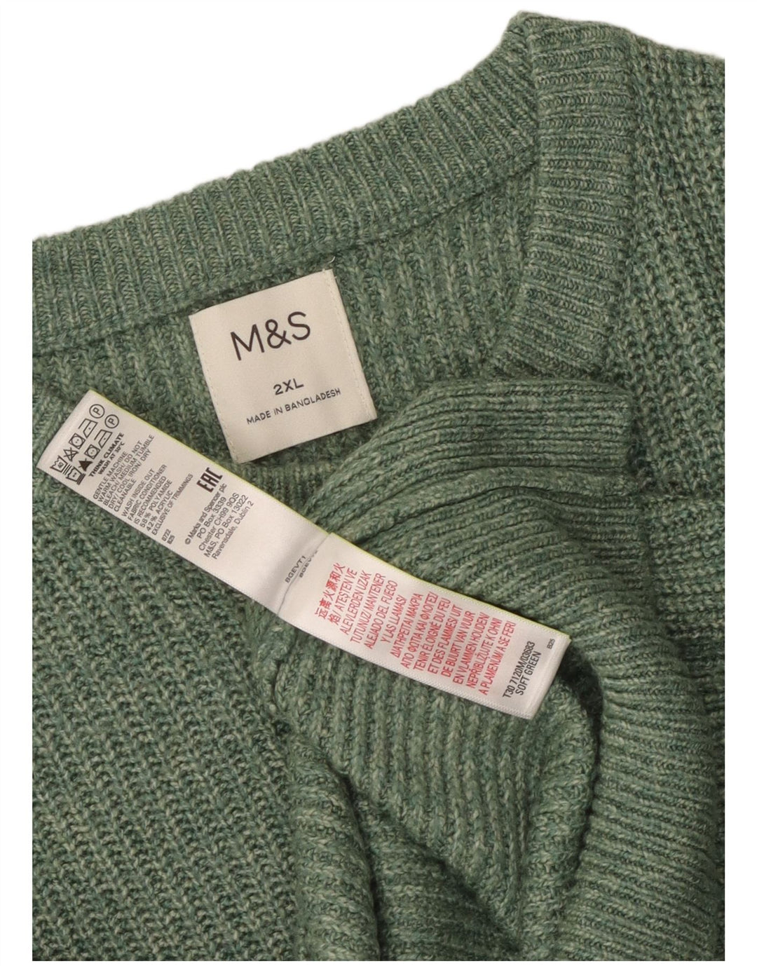 Мужской джемпер с круглым вырезом Marks & Spencer 2XL, зеленый полиамид