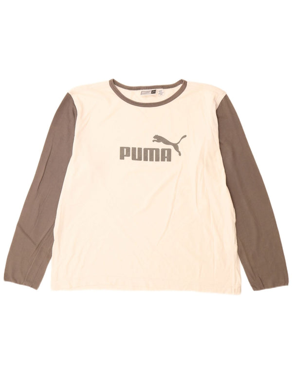 Мужской топ с рисунком Puma с длинным рукавом XL, белый хлопок с цветными блоками