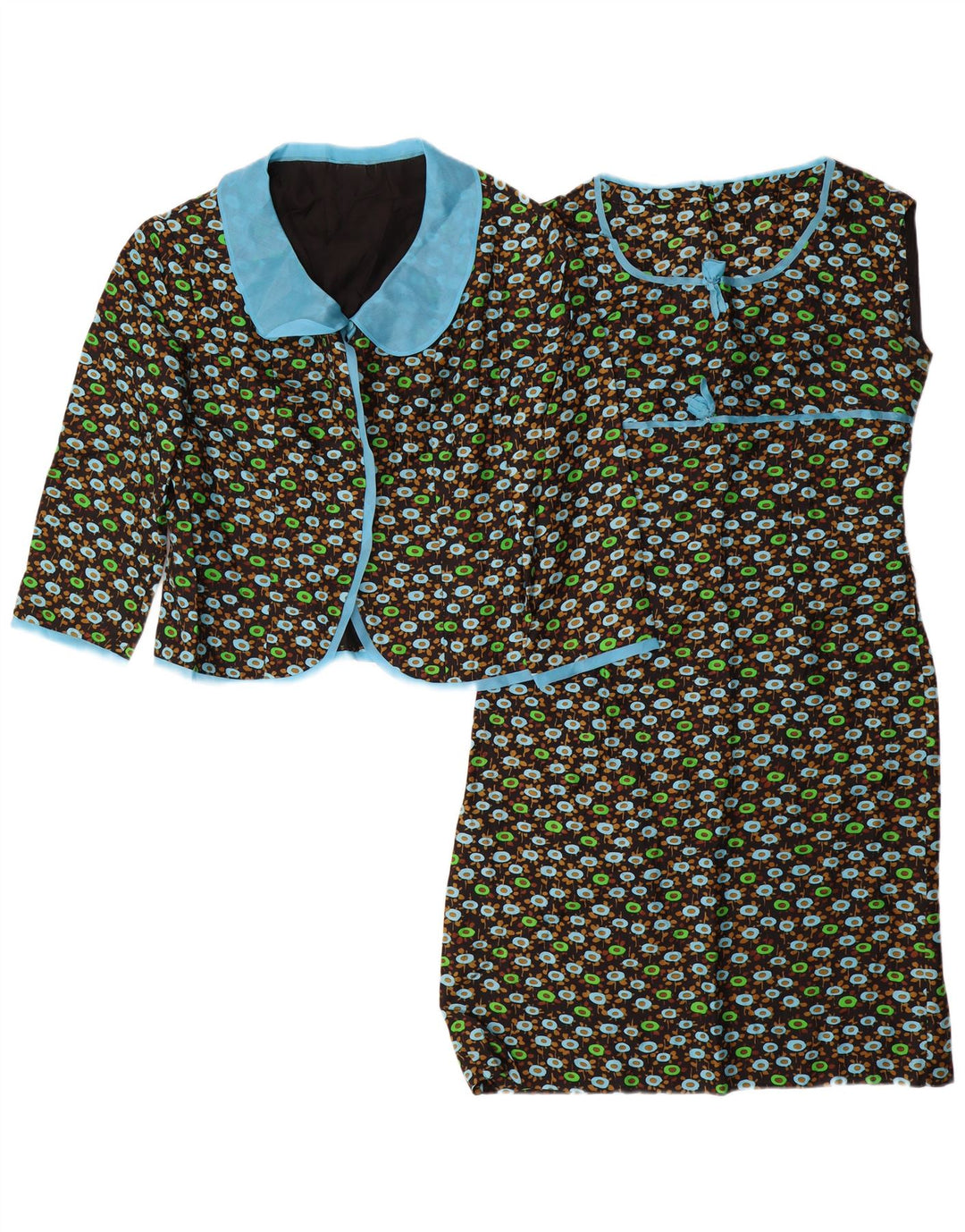 ВИНТАЖНЫЙ женский комплект из 2 предметов с рукавом 3/4, Великобритания 14, средний черный с цветочным принтом