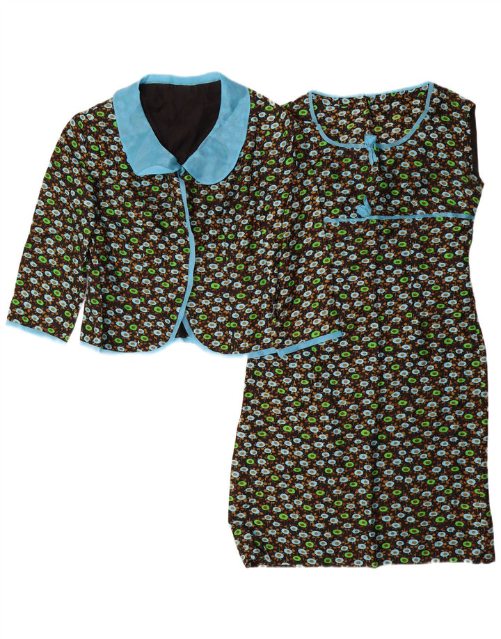 ВИНТАЖНЫЙ женский комплект из 2 предметов с рукавом 3/4, Великобритания 14, средний черный с цветочным принтом