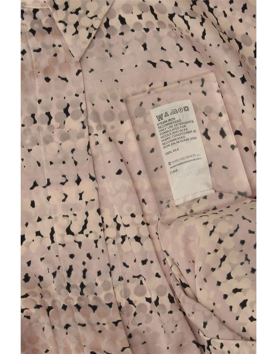 Женская блузка-рубашка Marks & Spencer UK 12, средний розовый в пятнистый шелк