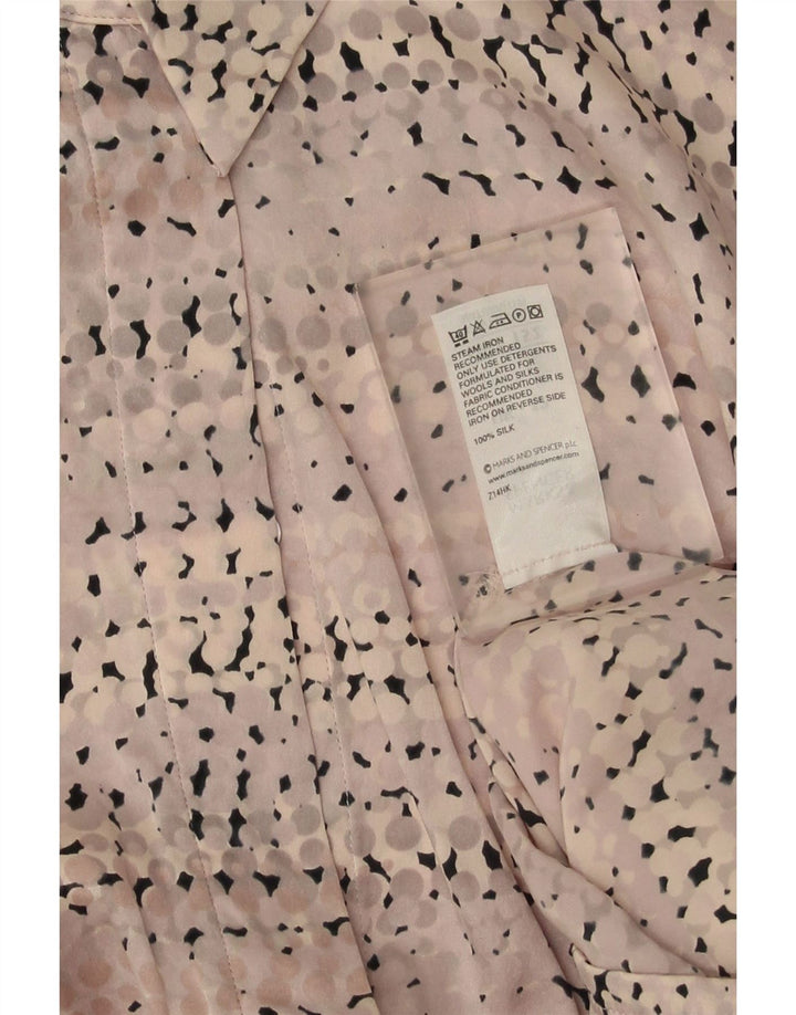 Женская блузка-рубашка Marks & Spencer UK 12, средний розовый в пятнистый шелк