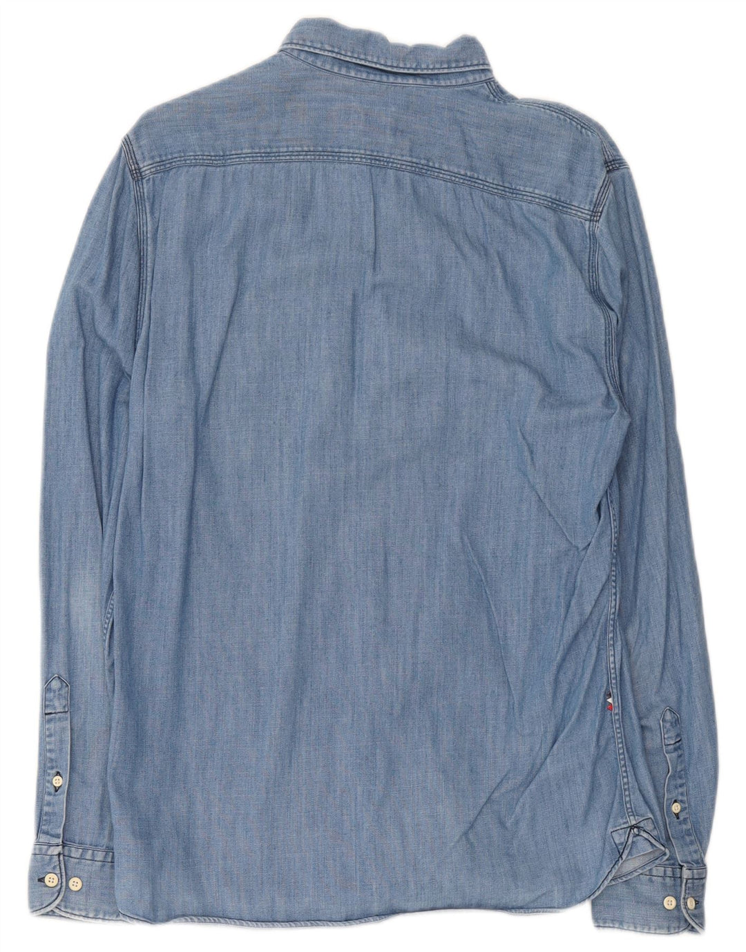 Мужская джинсовая рубашка Lacoste, размер 40, средний синий, хлопок с цветными блоками